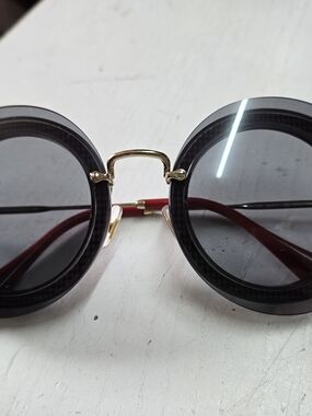 Miu Miu Round Sunglasses in Black, Red and Gold